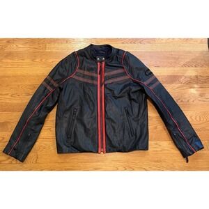 Chevignon Bowie WCLC009 Mens Black Leather Cafe Racer Moto Jacket Large